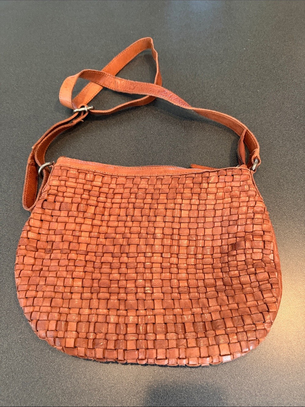 Woven Shoulder Bag in Rust Brown